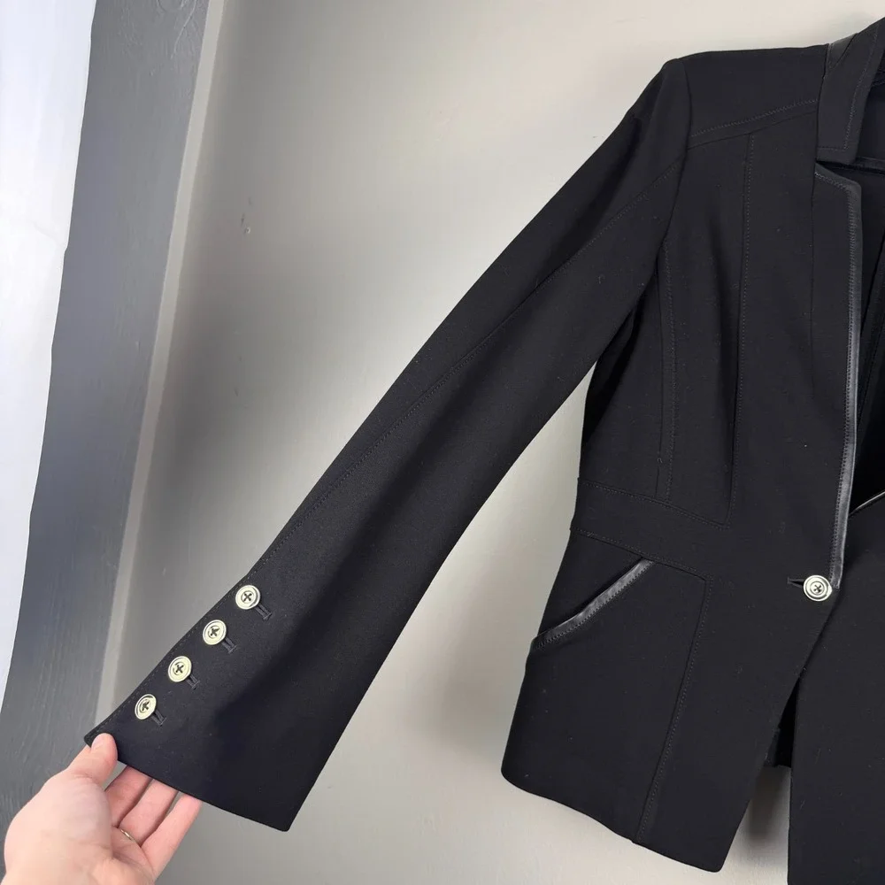 White House Black Market Blazer Jacket Women 10 Black Single-Button Career Fancy - Picture 11 of 16